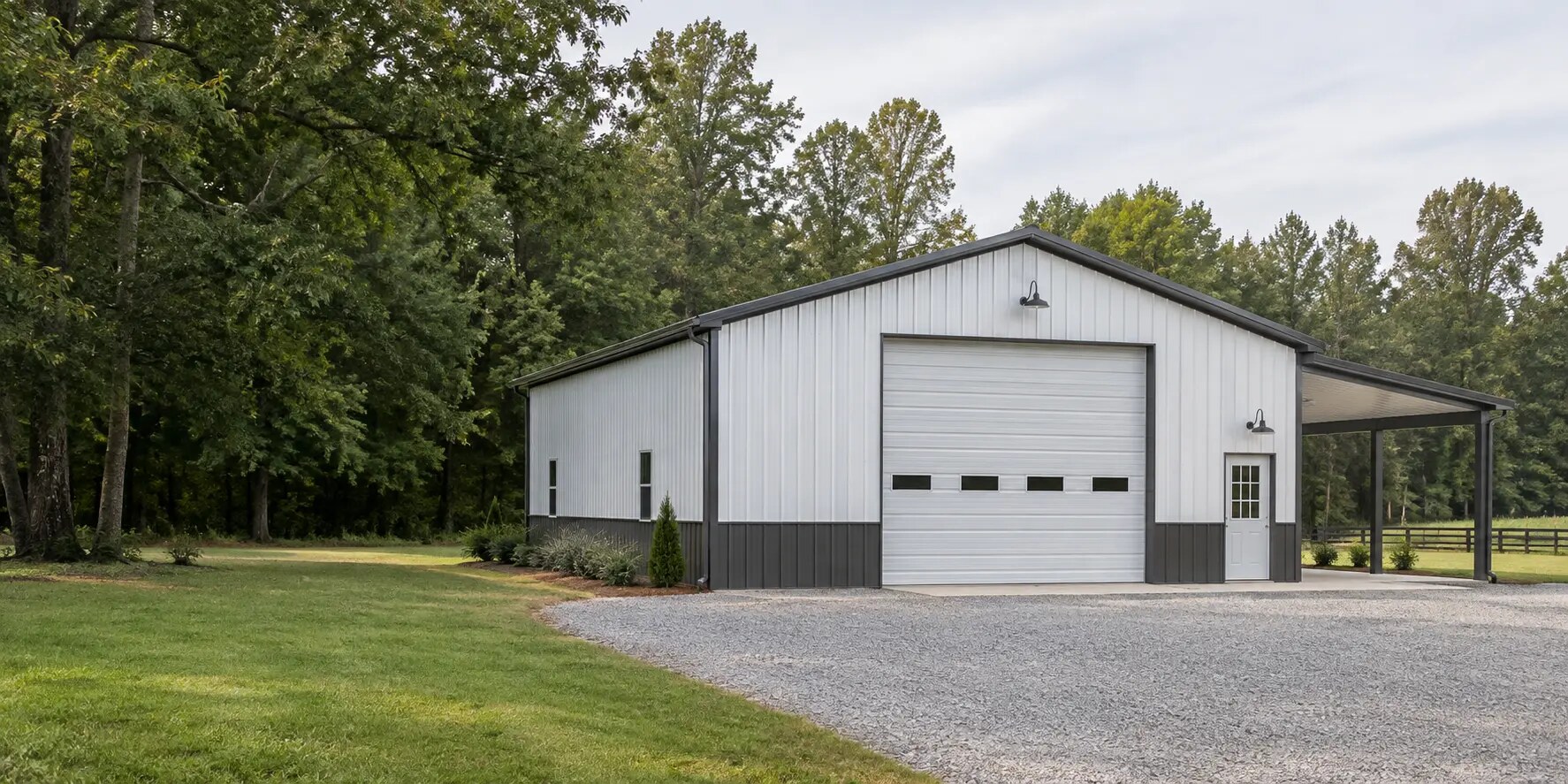 Large clear-span metal garage and workshop building