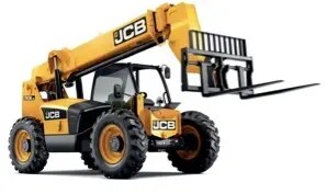 Telescoping forklift-style lift used during large metal structure installation